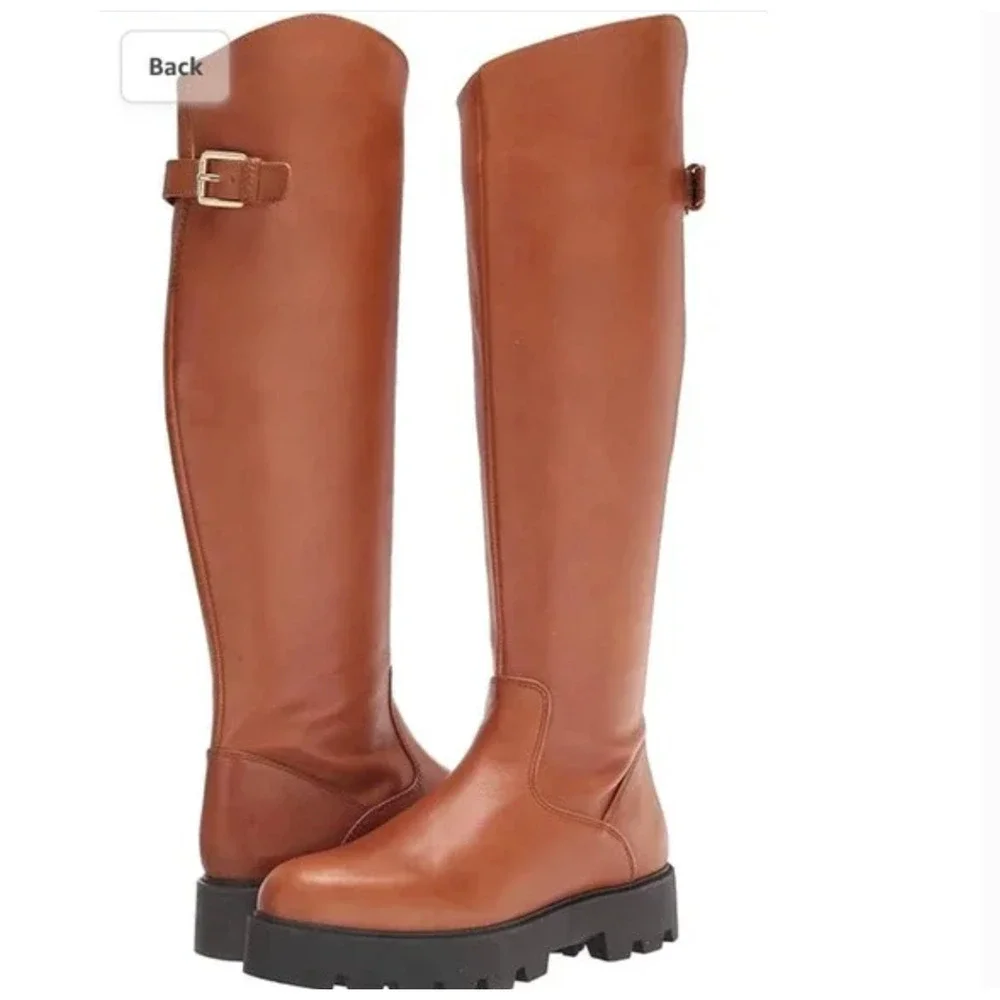 Franco Sarto Balinboot Tall Boots 7.5 NWOT Knee High Cognac Brown Leather Lug